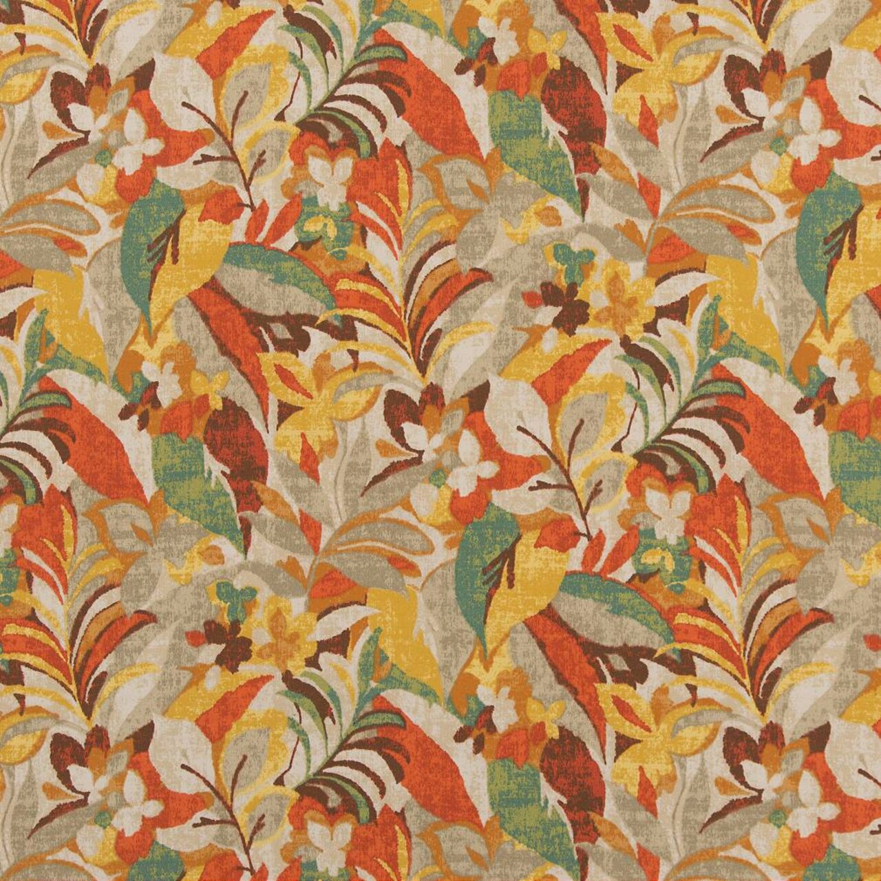 Cozumel - Orange & Rust Floral,Leaves,Tropical & Botanical Upholstery Fabric 54 Inches"